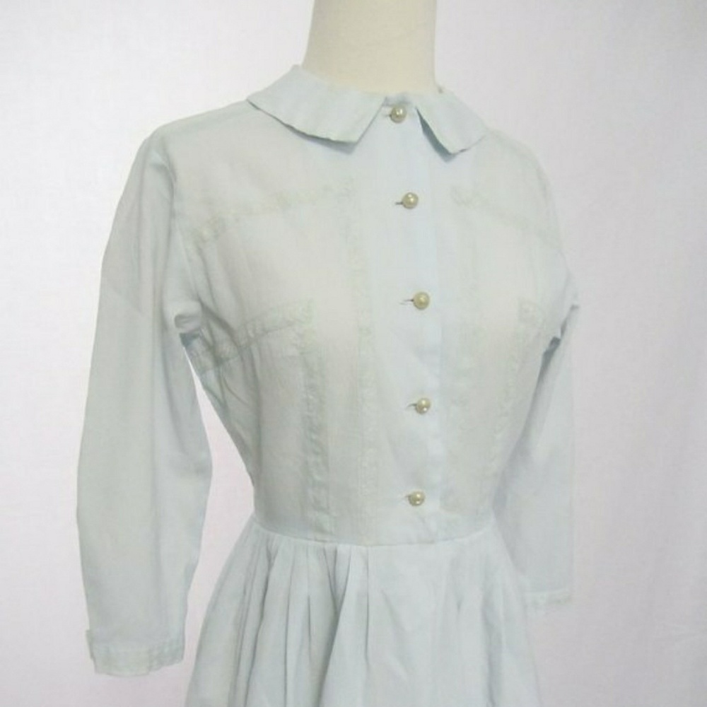 1960s Baby Blue Silk Dress